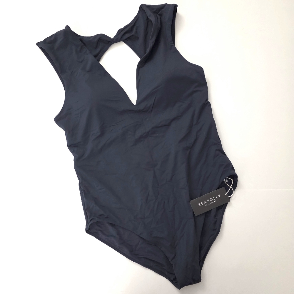 NWT Seafolly Australia Collective V Neck One Piece True Navy 14 Plus Swimsuit - Picture 4 of 8